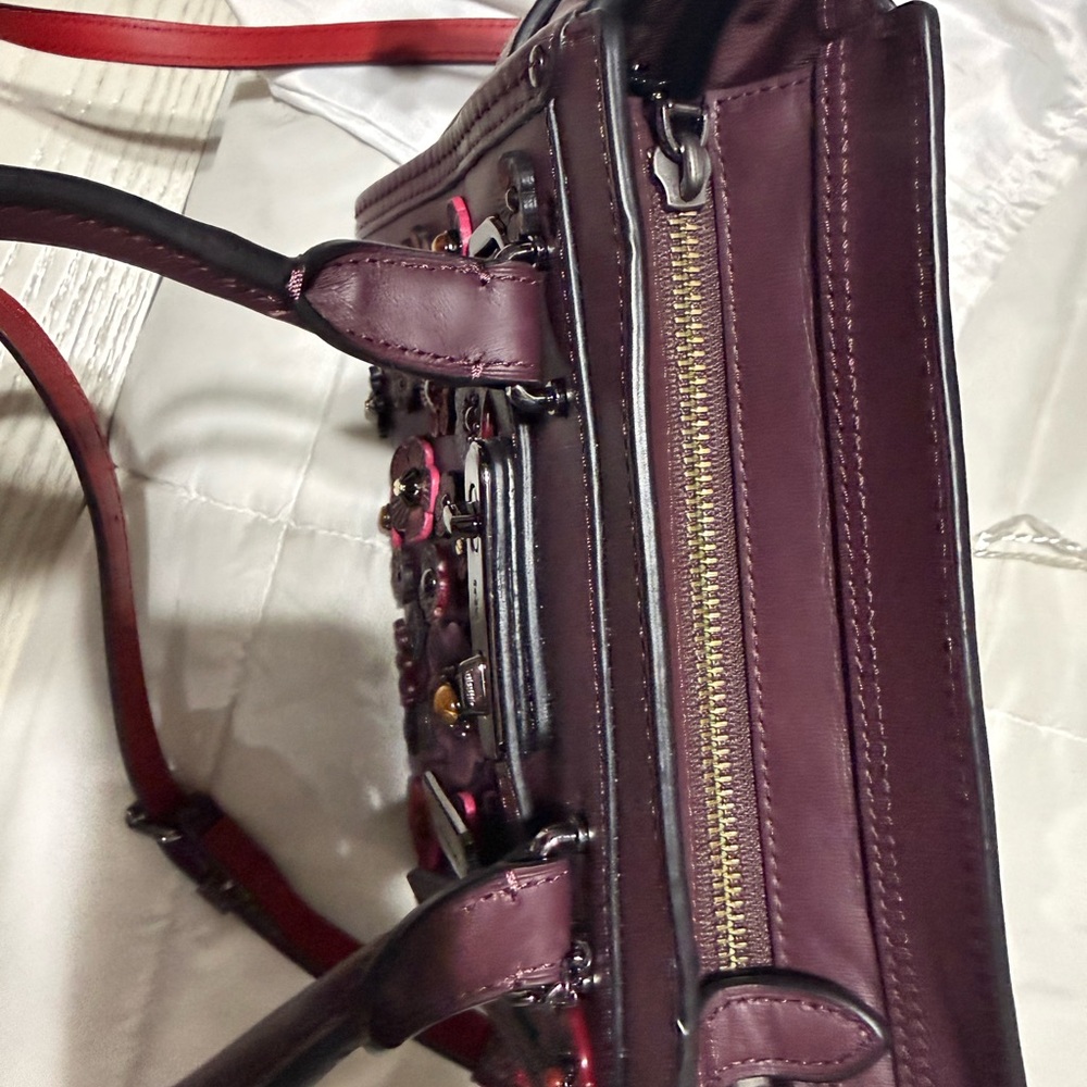 Coach Plum Leather Satchel with Mixed Metal Studs